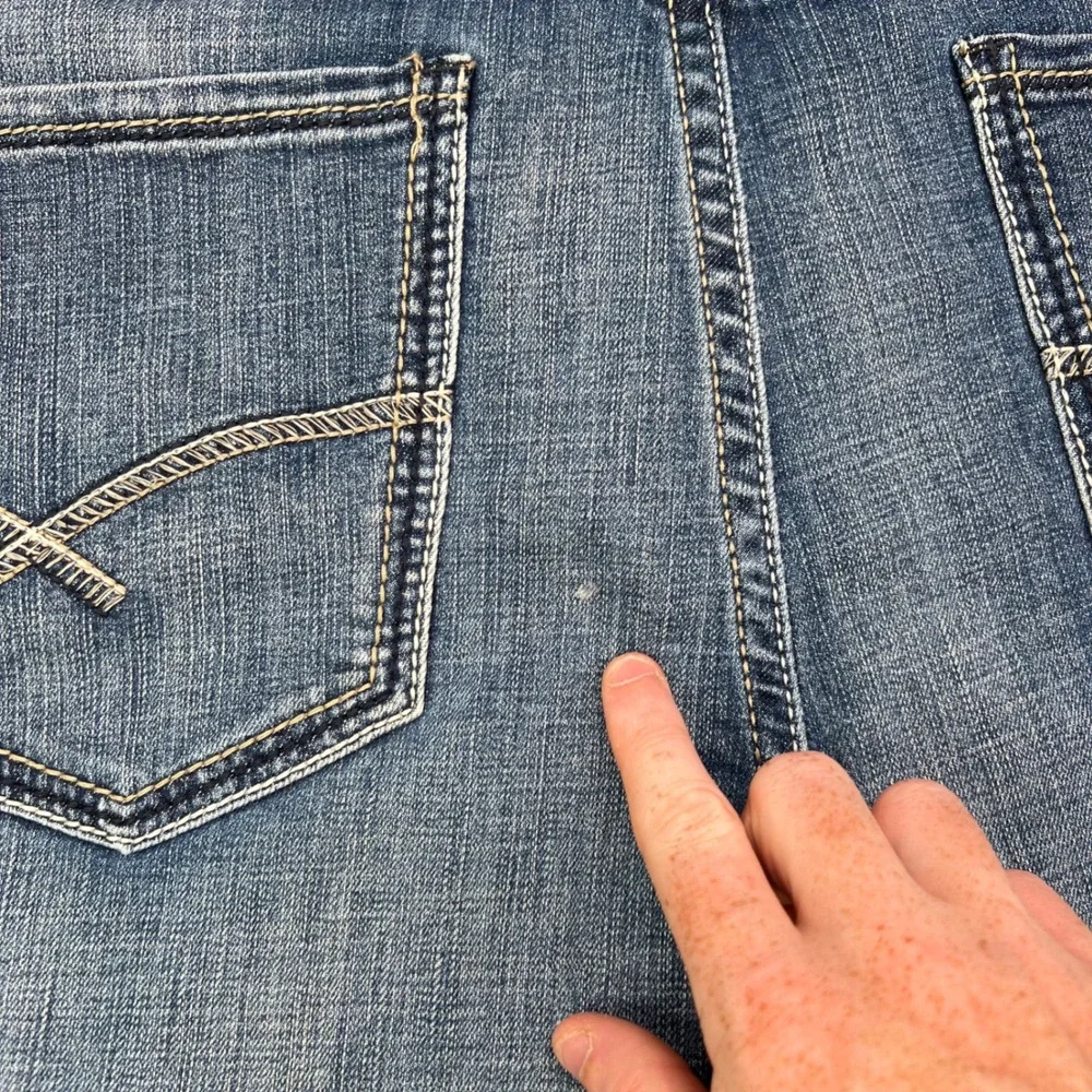 BKE Seth Jeans Men 46x32 Fit 46x29 Blue Medium Wash Whiskered Straight Leg Denim
